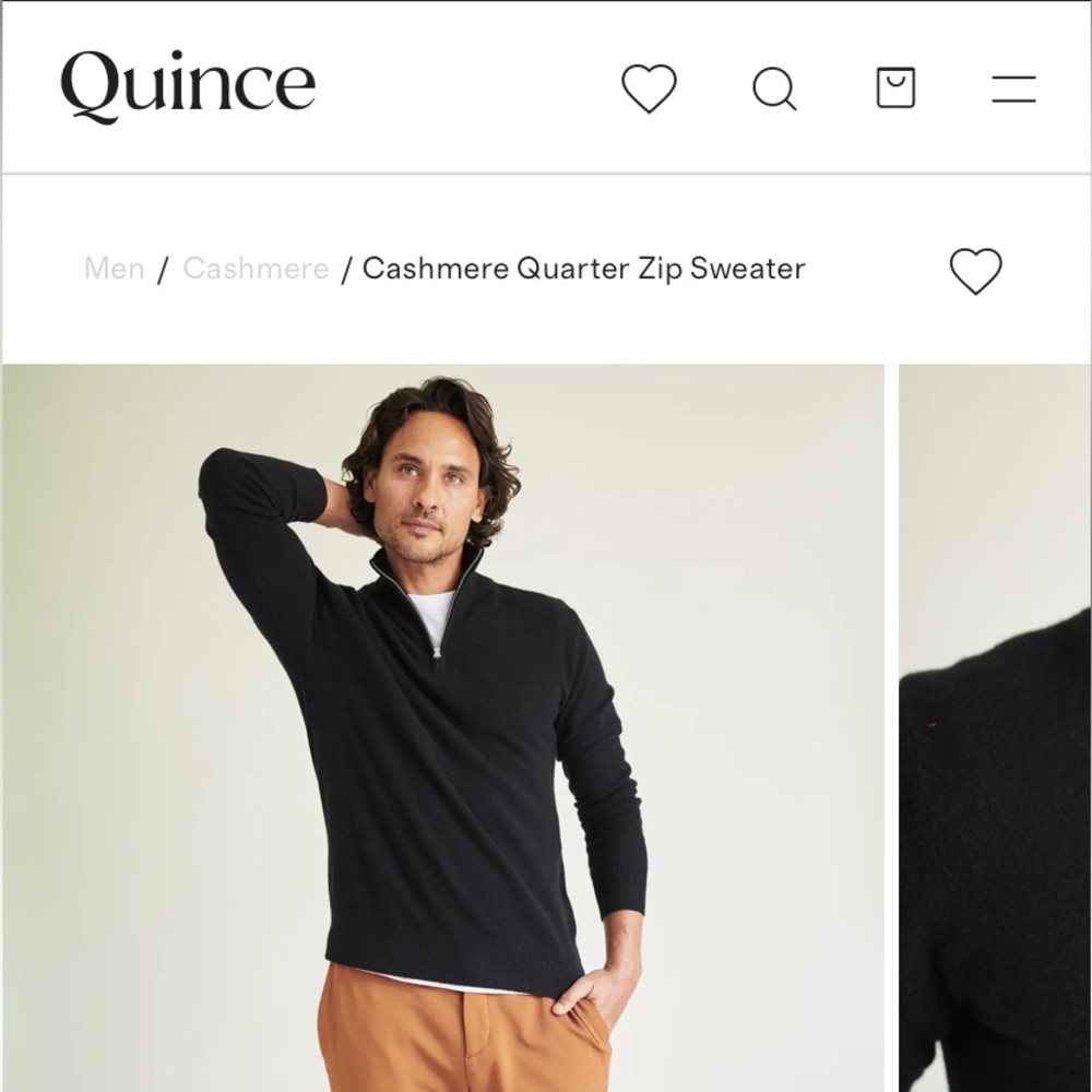 Men’s Mongolian Cashmere Quarter Zip Sweater by Quince - size medium NWT